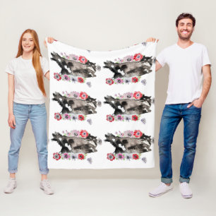 Couverture Polaire Tuxedo Chat Cute Jolie Fleurs Chats Aquarelle