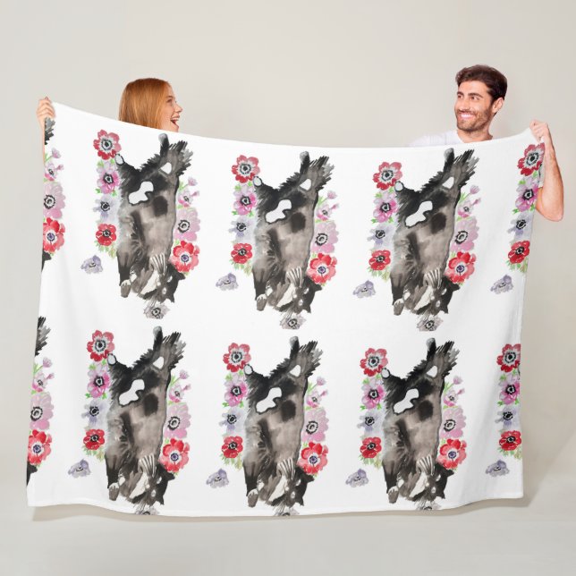 Couverture Polaire Tuxedo Chat Cute Jolie Fleurs Chats Aquarelle Fle (En situation)