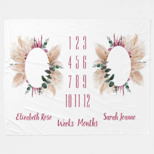 Couverture Polaire Twins Milestone Baby Blanket Pampas & Eucalyptus