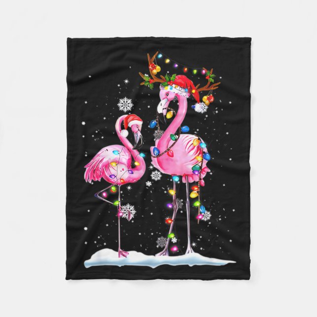 Couverture Polaire Two Flamingo With Santa Hat And Lights Merry Chris (Devant)