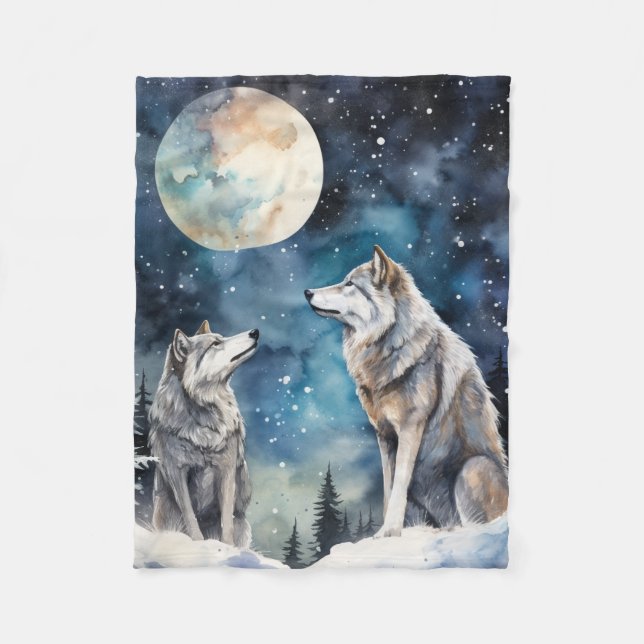 Couverture Polaire Two Wolves in Winter (Devant)