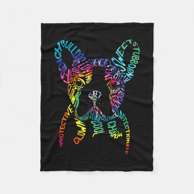Couverture Polaire Typographie Bulldog Tie Dye Art graphique Frenchie (Devant)