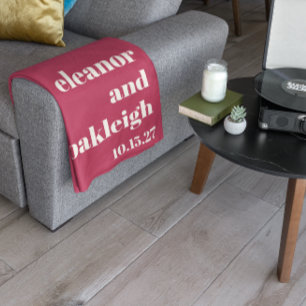 Couverture Polaire Typographie chic Magenta Rouge ivoire Mariage pers