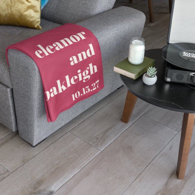 Couverture Polaire Typographie chic Magenta Rouge ivoire Mariage pers (Créateur téléchargé)