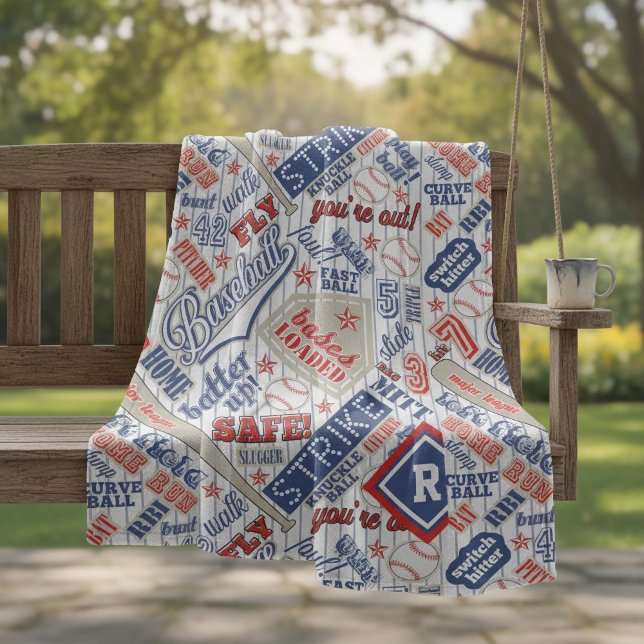 Couverture Polaire Typographie de baseball Rouge Blanc Bleu Bleu Trap (Créateur téléchargé)