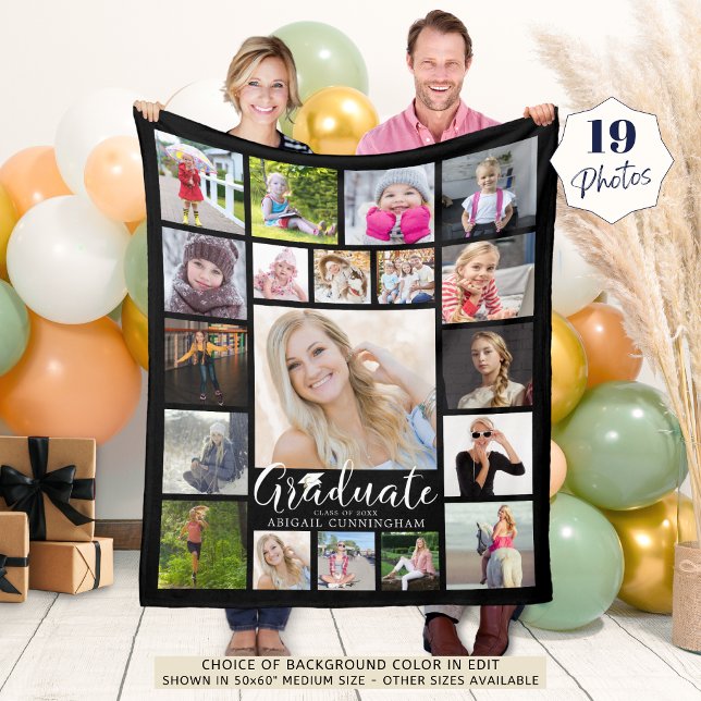 Couverture Polaire Typographie de script de diplôme 19 Photo Collage  (Créateur téléchargé)