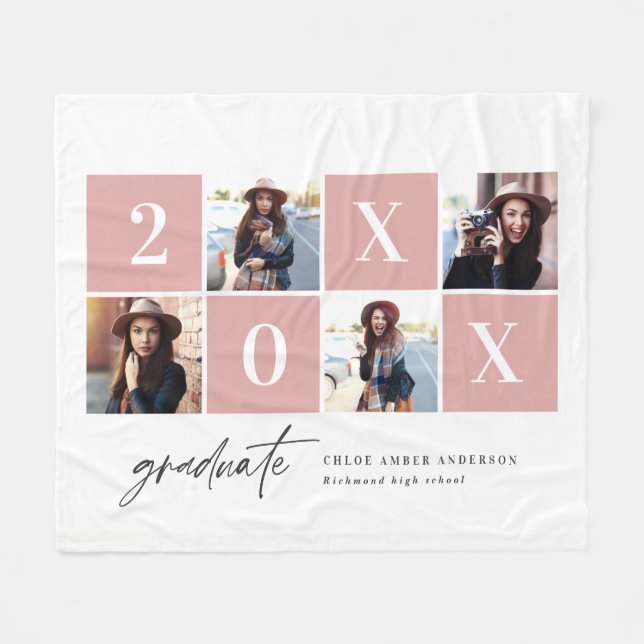 Couverture Polaire Typographie géométrique multiphoto graduation rose (Devant (Horizontal))