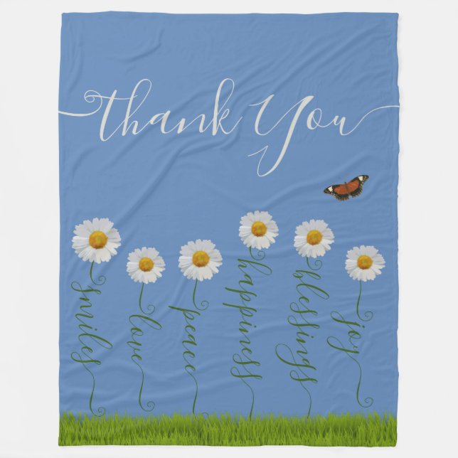 Couverture Polaire Typographie moderne de Merci Floral Blue Daisy (Devant)