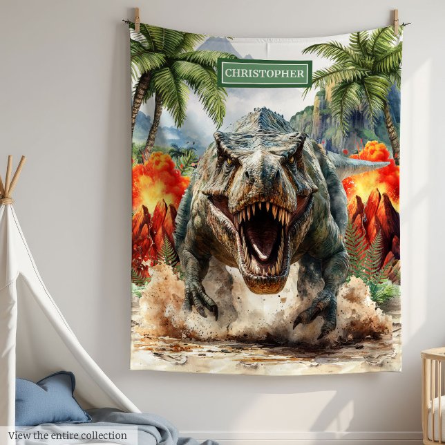 Couverture Polaire Tyrannosaure sauvage personnalisée Nom personnalis (Furious Tyrannosaurus Blanket Custom Name for Boys)
