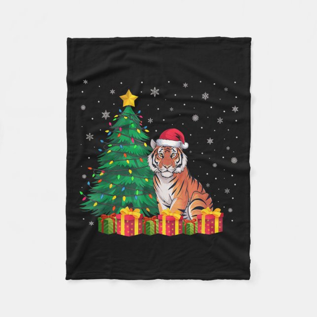 Couverture Polaire Ugly Bengal Tiger Santa Hat Christmas Tree Lights  (Devant)