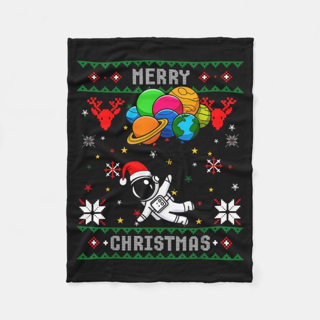 Couverture Polaire Ugly Merry Christmas Santa Hat Tree Astronaut Hold (Devant)