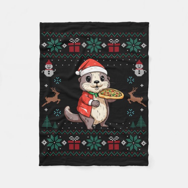 Couverture Polaire Ugly Otter Lover Santa Hat Xmas Light Otter Christ (Devant)