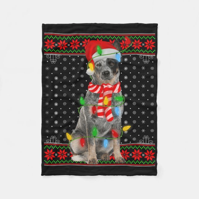 Couverture Polaire Ugly Xmas Dog Lights Santa Hat Blue Heeler Dog Chr (Devant)