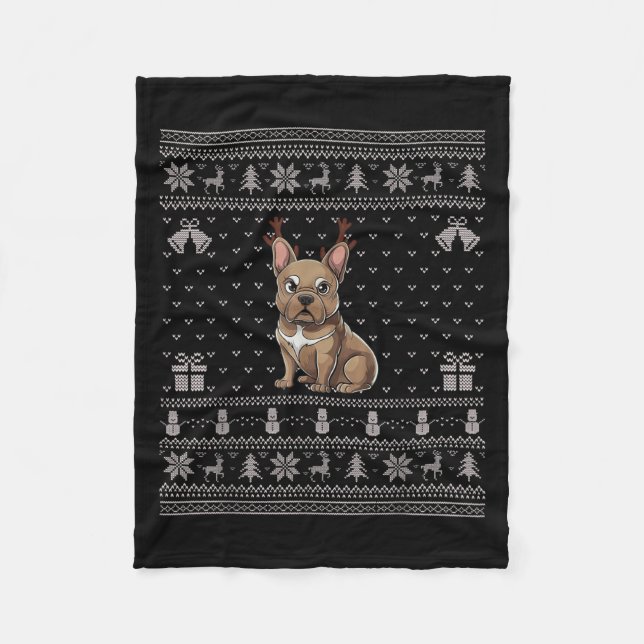 Couverture Polaire Ugly Xmas Sweater Style Frenchie Dog Reindeer Chri (Devant)