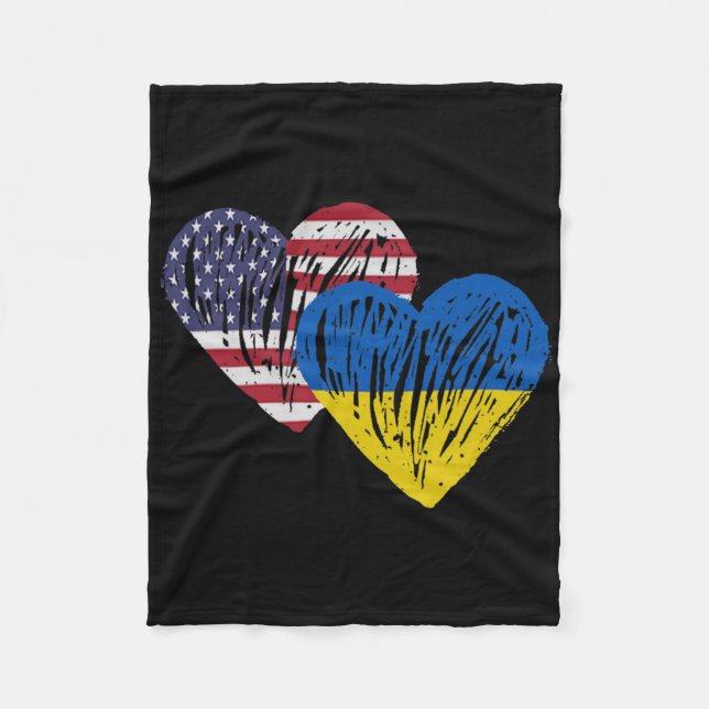Couverture Polaire Ukraine American Flag Love Heart  (Devant)
