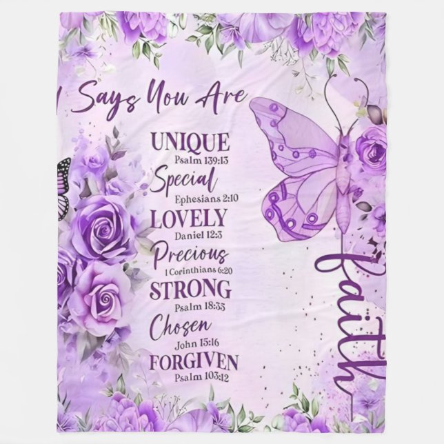 Couverture Polaire Ultra-Soft Lavender Floral Faith Butterfly Design  (Devant)