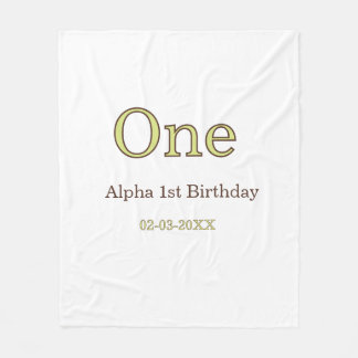 Couverture Polaire un 1er anniversaire vert marron pastel gras nom da