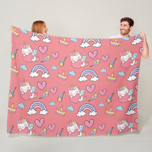 Couverture Polaire Un Arc-en-ciel magique Unicorn Motif fête d'annive