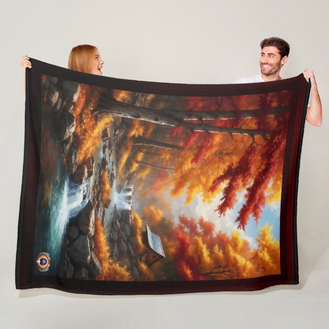 Couverture Polaire Un Cabine dans Bois d'automne AI Concept Art par X (En situation)