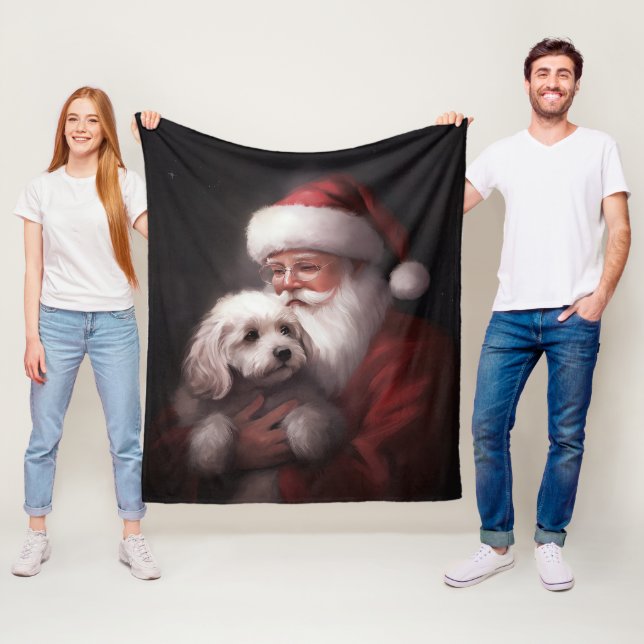 Couverture Polaire Un caniche au Père Noël Festif (En situation)