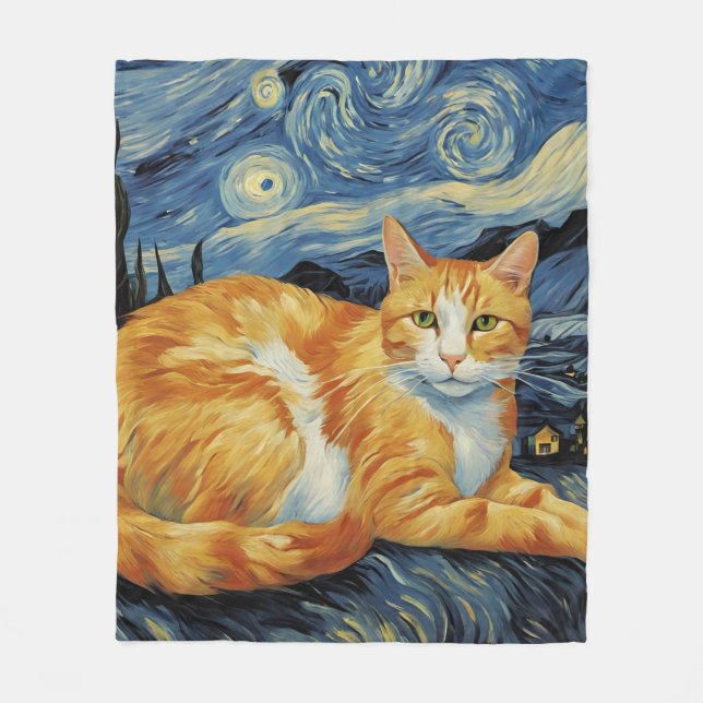 Couverture Polaire Un chat dans la nuit étoilée (Devant)