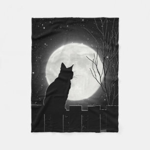 Couverture Polaire Un chat noir de repos et une pleine lune,
