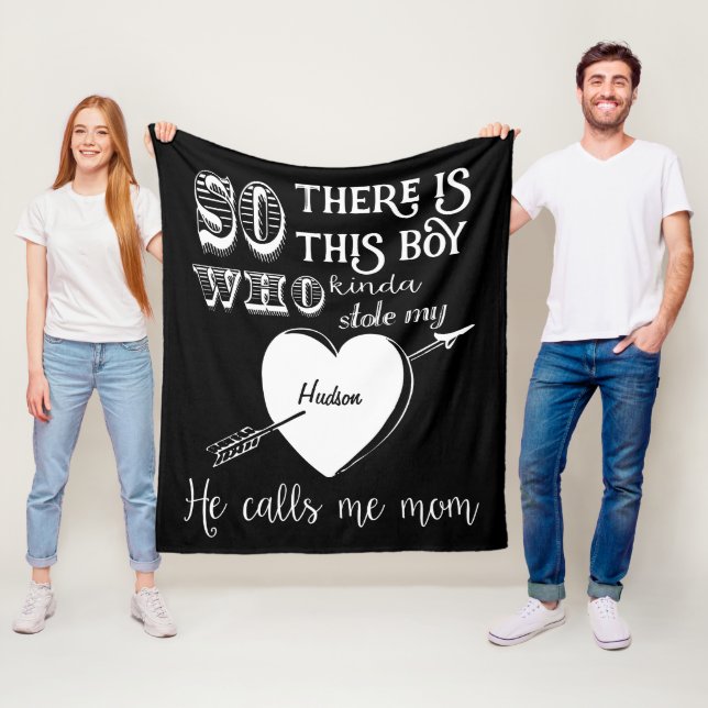 Couverture Polaire Un Garçon A Volé Mon Coeur Il M'Appelle Maman Noir (En situation)