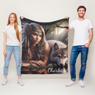 Couverture Polaire Un Indien natif et un loup se reposant au bord de