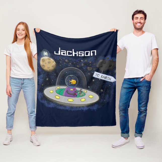 Couverture Polaire Un joli poisson heureux dans l'espace dessin animé (En situation)