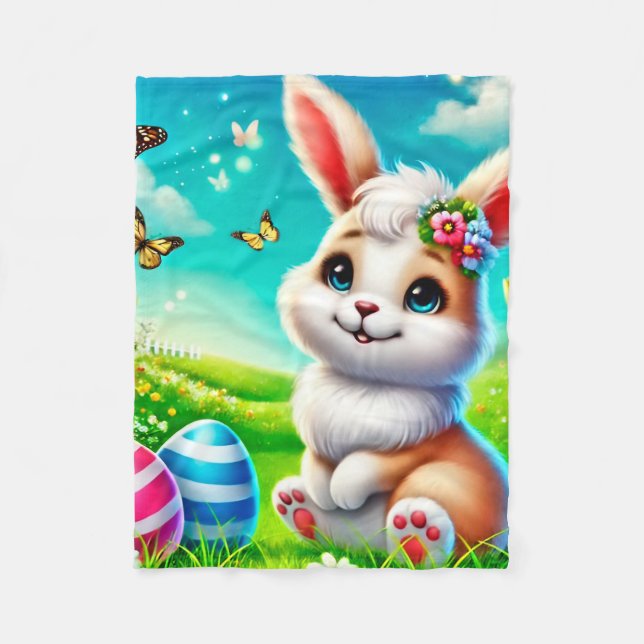 Couverture Polaire Un lapin heureux (Devant)