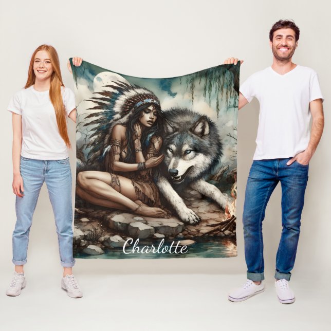 Couverture Polaire Un lien tranquille entre un Indien et un loup (En situation)