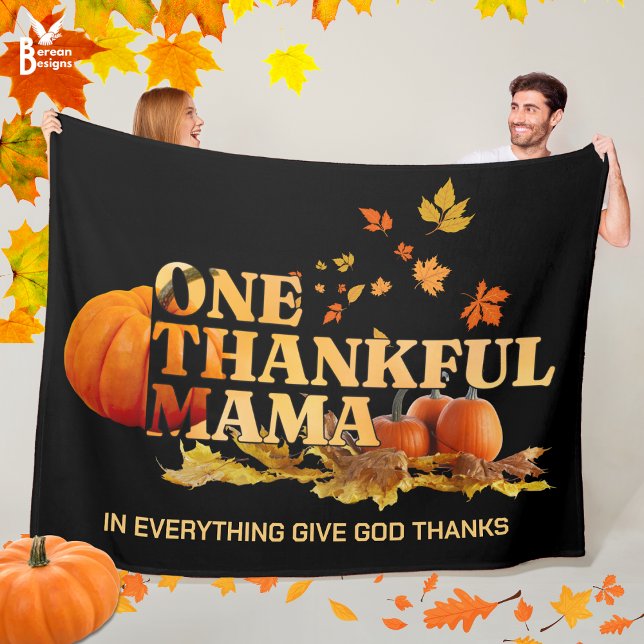Couverture Polaire UN MERCI MAMA MOM élégant Thanksgiving (Cozy ONE THANKFUL MAMA Thanksgiving Fall Blanket with CUSTOMIZABLE Christian quote. Great mom gift.)