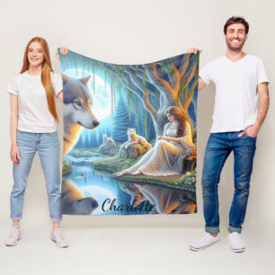 Couverture Polaire Un moment serein entre un Indien et un loup