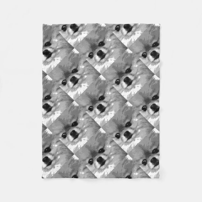 Couverture Polaire Un Pomeranian noir et blanc (Devant)