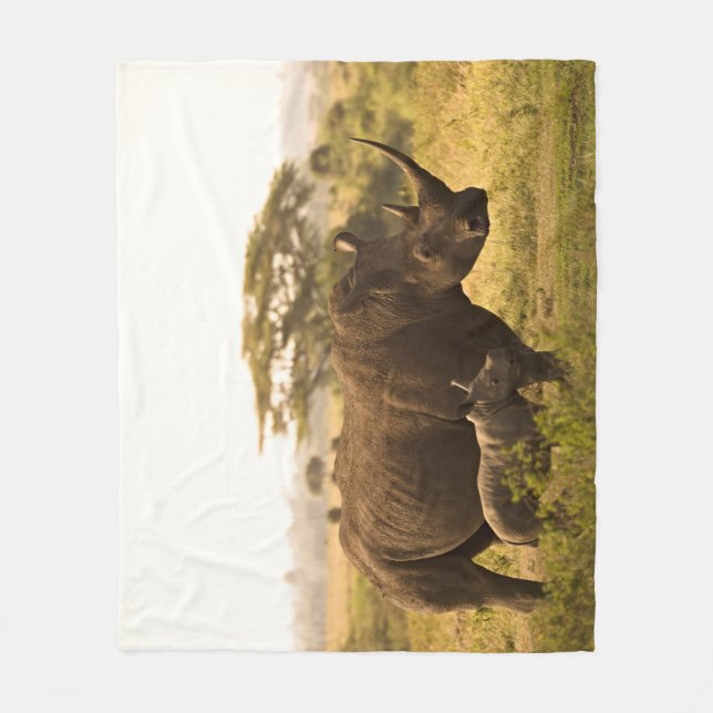 Couverture Polaire Un Rhino avec son bébé (Devant)
