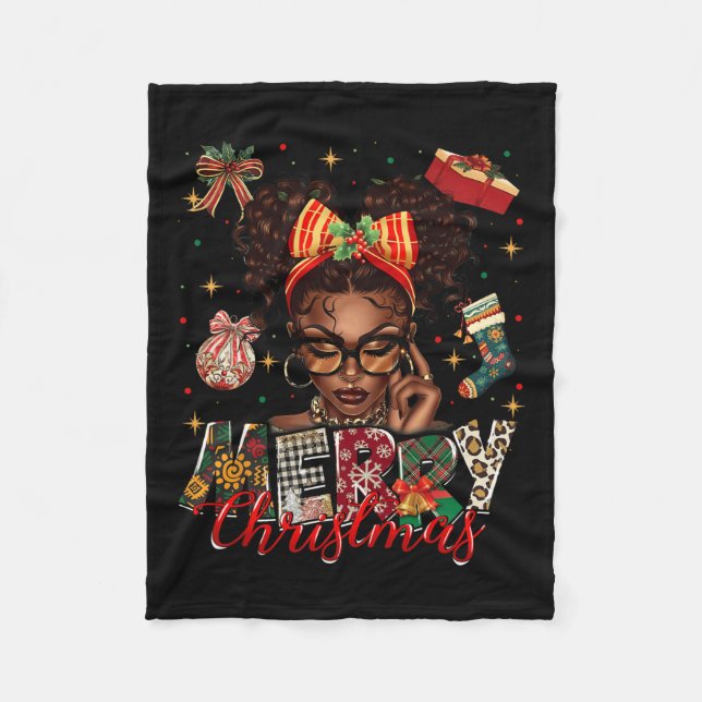 Couverture Polaire Une Africaine Américaine Noire Joyeuse Pajam Noël (Devant)