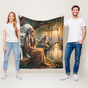 Couverture Polaire Une femme autochtone réfléchit au lac du crépuscul