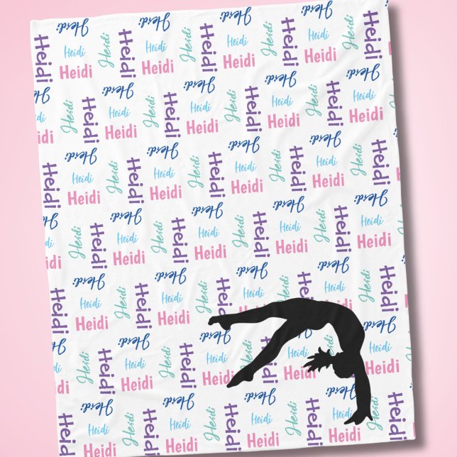 Couverture Polaire Une Fille Gymnastique Pouvoir Tumbler Son Nom Part (Beautiful and colorful fleece blanket with name all over!)