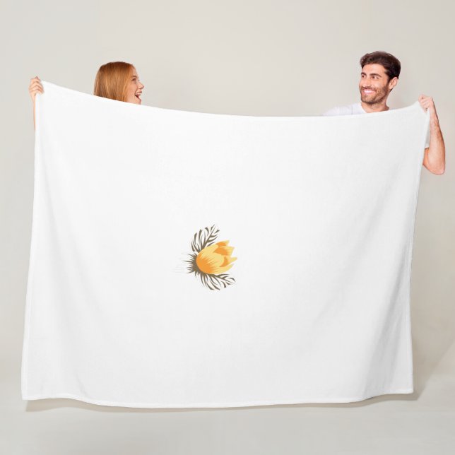 Couverture Polaire une fleur jaune avec des feuilles sur un arrière - (En situation)