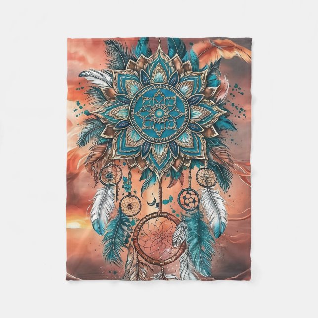 Couverture Polaire : Une fusion de Mandalas, Feathers et Dreamcatcher (Devant)