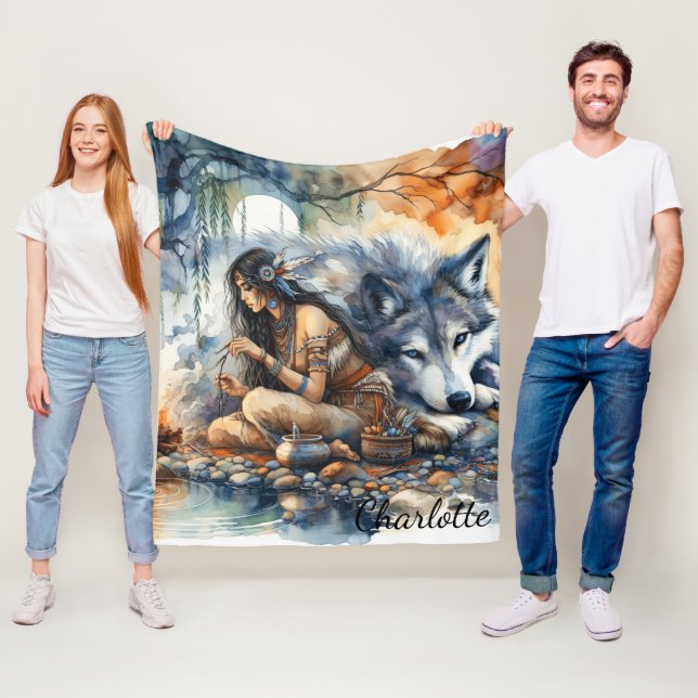 Couverture Polaire Une Indienne artisanale au bord de la rivière au c (En situation)