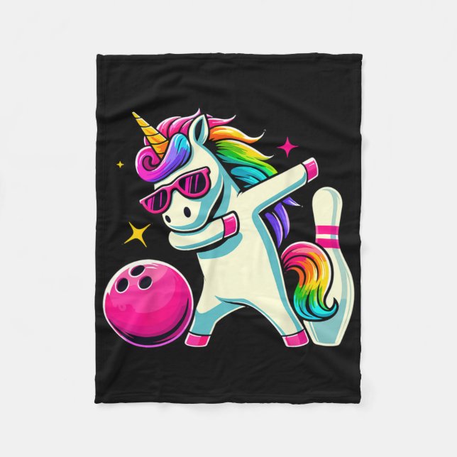 Couverture Polaire Unicorn Dabbing Bowling filles d'anniversaire (Devant)