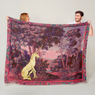 COUVERTURE POLAIRE UNICORN EN PAYSAGE EN BOIS, ARBRES, BLEU ROSE