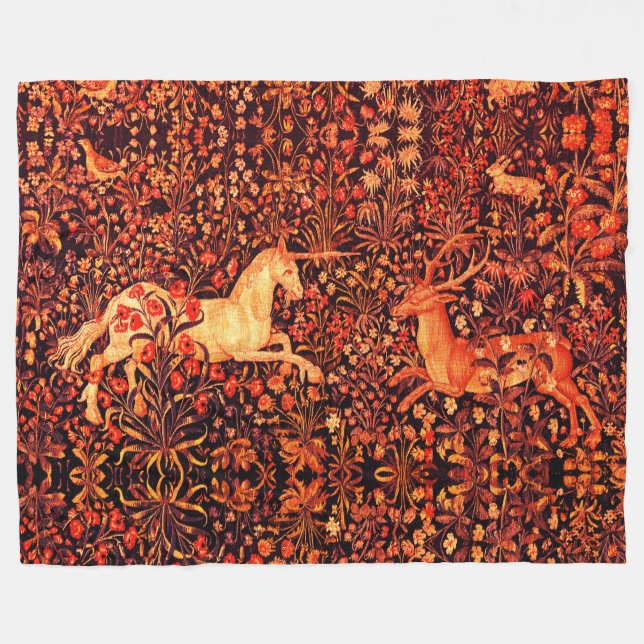 Couverture Polaire UNICORN ET CERFS, FLEURS, ANIMAUX FORESTIERS Flora (Devant (Horizontal))