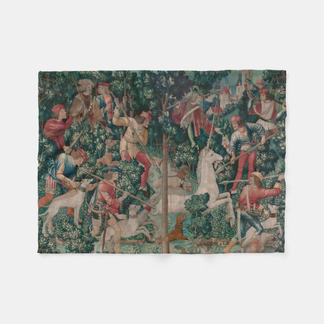 Couverture Polaire Unicorn Hunt Medieval Art - Unicorn attaquée (Devant (Horizontal))