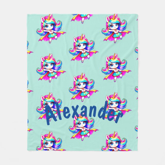 Couverture Polaire Unicorn mignon super fille vert marine texte T-shi (Devant)