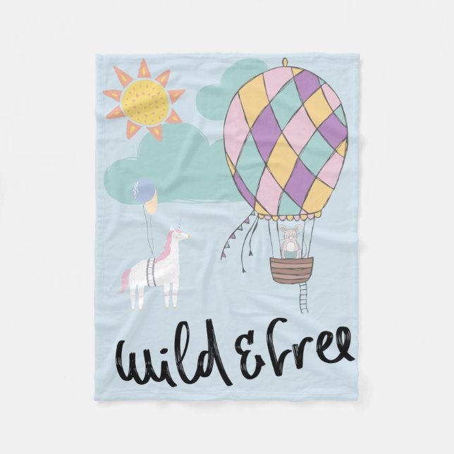 Couverture Polaire Unicorn Mouse Hot Air Balloon Wild et Free Pastel (Devant)