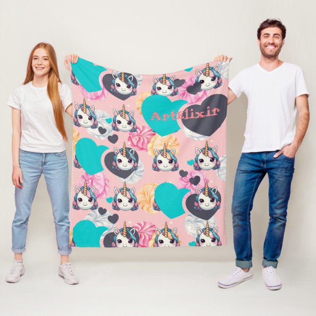 Couverture Polaire Unicorn Pastel Heart Print (En situation)