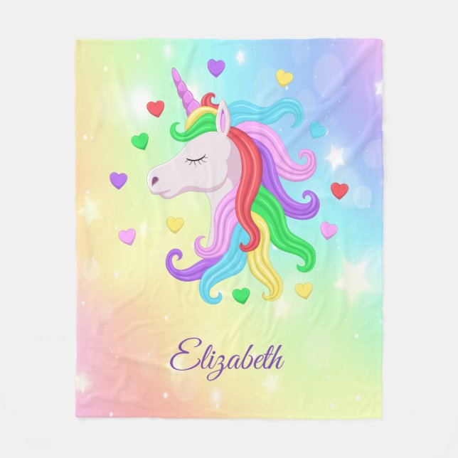 Couverture Polaire Unicorn Pony Rainbow Stars Pastel Girly (Devant)