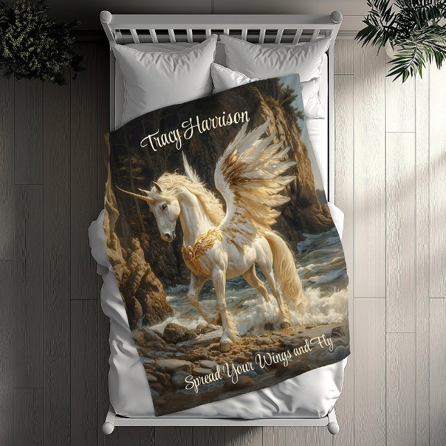Couverture Polaire Unicorne à ailes blanches Mythique Océan Imaginair (Créateur téléchargé)